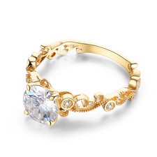 Engagement Nautral Diamonds Ring Solid 18K Yellow Gold White Topaz Round 6.5mm