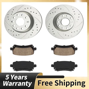 286mm Rear Drilled and Slotted Brake Rotors Ceramic Pads for VW Jetta Passat - Picture 1 of 14