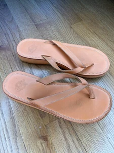 VTG Eddie Bauer Leather 8 Orange Thong Flip Flop Upper Women Sandals Platform - Picture 1 of 9