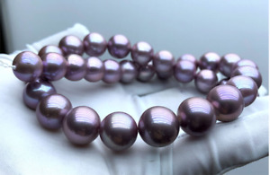 Huge17"12-14mm Natural South Sea Genuine Purple Lavender Round Pearl Necklace 28