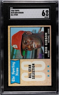 1968 Topps Bob Gibson All Star cartão de beisebol #378 SGC 6 EX-MT St Louis MLB HOF - Imagem 1 de 2