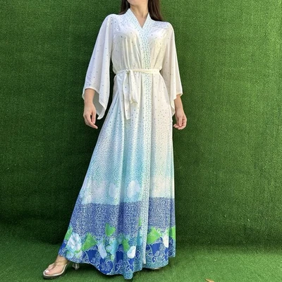 Bata Sears Vintage Años 70 Blanca Lunares Estampado Floral Talla Mediana 36 Foto 1 de 4