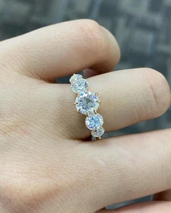 Rose Cut Round Shape Moissanite Ring Five Stone Eternity Antique Engagement Ring - Picture 1 of 6