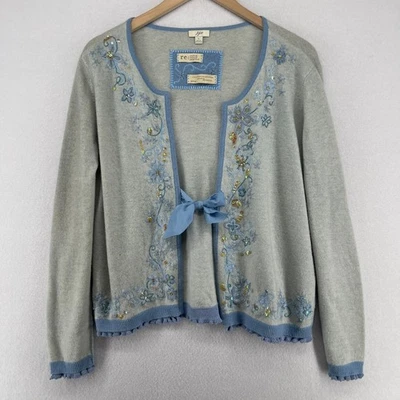 Suéter J.JILL L Reelaborado Edición Limitada Lana Floral Cárdigan Gris HK DE COLECCIÓN Foto 1 de 4