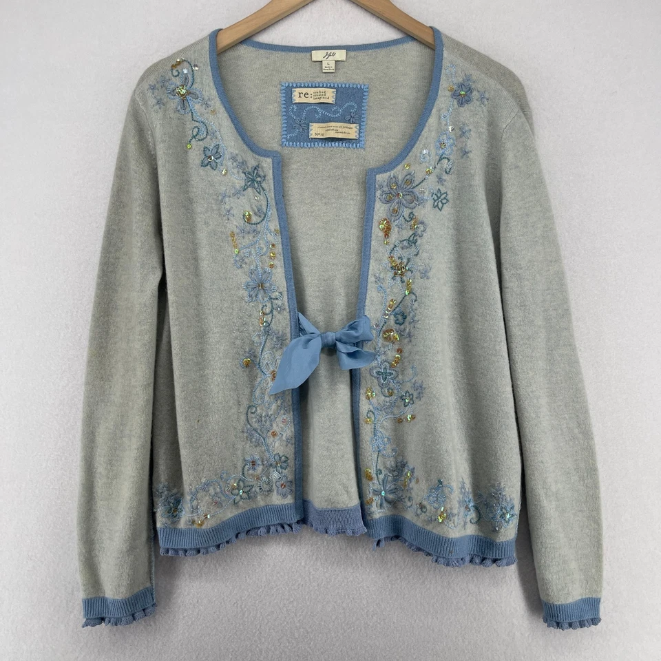 Suéter J.JILL L Reelaborado Edición Limitada Lana Floral Cárdigan Gris HK DE COLECCIÓN Foto 1 de 4