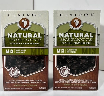 2x CLAIROL Natural Instincts For Men ~ M13 DARK BROWN Haircolor Kit - NEW - Image 1 of 4