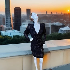 $2295. Mini Vestido de Cóctel Naeem Khan Para Mujer Negro Adornado con Lentejuelas Talla 10 Nuevo con Etiquetas - Imagen 1 de 10