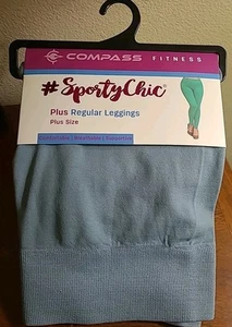 Compass Fitness #SportyChic Light Dusty Blue Plus Size Regular Leggings - Picture 1 of 5