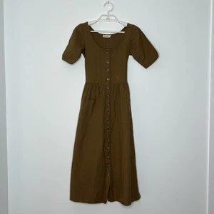 Vestito donna Little Cottonwood taglia XXS marrone mezza manica vestito cottagecore bottoni - Foto 1 di 6