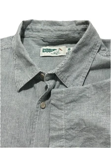 Wellen Easy Hemp Button Up Shirt Mens L Micro Stripe Navy Organic Cotton Camp - Picture 1 of 8