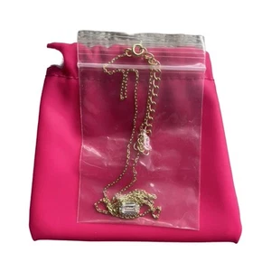 By Adina Eden Gold Pave Outlined Baguette Solitaire Pendent Necklace NIP - Picture 1 of 3