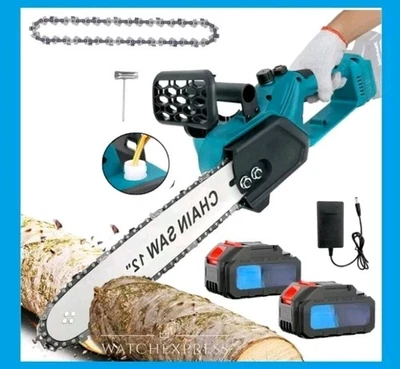 Motosega Sega 12" pollici a DOPPIA BATTERIA Serbatoio Olio Automatico Tagliarami - Immagine 1 di 4