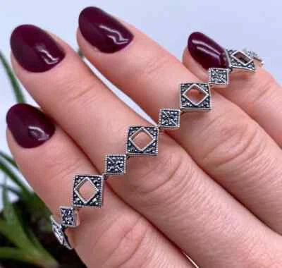 Pulsera de piedras preciosas de marcasita natural, plata de ley 925, 7,5 pulgadas Foto 1 de 4