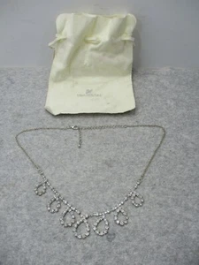 Vintage unsignierte Swarovski Halskette silberfarben Kristall Strass mit Tasche - Bild 1 von 7