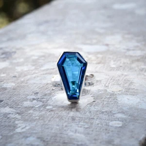 Prachtvoller Blautopas Edelstein 925 Sterling Silber Handarbeit Ring alle Größen - Bild 1 von 5