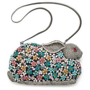 Rabbit Hip Hop Minaudiere Evening Bag Handbag Silver Crystal Clutch Beaded New - Picture 1 of 6