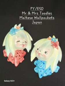 Vintage Mr & Mrs Toodles Py/ESD/Lefton Ceramic Wallpockets Japan - Picture 1 of 10