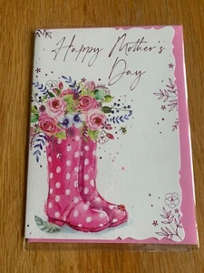 Brand New Greeting Card Pink Wellies Mothers Day Card With Envelope - Picture 1 of 4