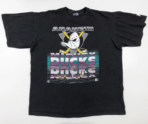 Vintage Anaheim Mighty Ducks Shirt Mens XLarge Black Short Sleeve 90s NHL Disney Cover
