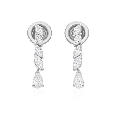 0.75 Ct Real SI/H Pear Marquise Diamond Earrings Women Gift 18k White Solid Gold - Image 1 of 4