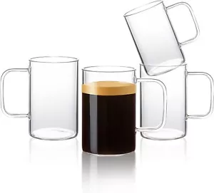 4pcs 18 Oz Clear Glass Coffee Mugs With Handle Large Cups For Coffee Tea Latte C - Picture 1 of 3