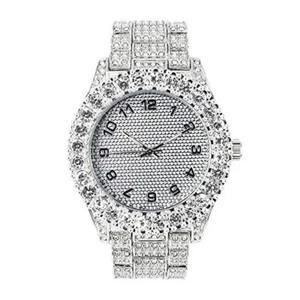 Iced out Silver Men's 44mm Iced Diamond Solitaire Watch - Stunning Bling Dial - Picture 1 of 4