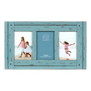 Homestead Blue Three-Picture Frame 4 x 6 Distressed Wood Collage Frame Wooden... - Picture 1 of 5