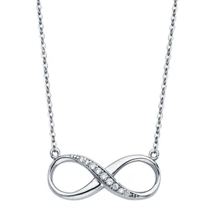 0.15 Ct. Real Solid 14k White Gold Infinity Pendant Necklace 17+1 Inches - Picture 1 of 2