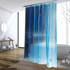 Blue Shower Curtain Liner, 100% Waterproof EVA 3D Shower Curtains with 3 Duty He - Picture 1 of 12