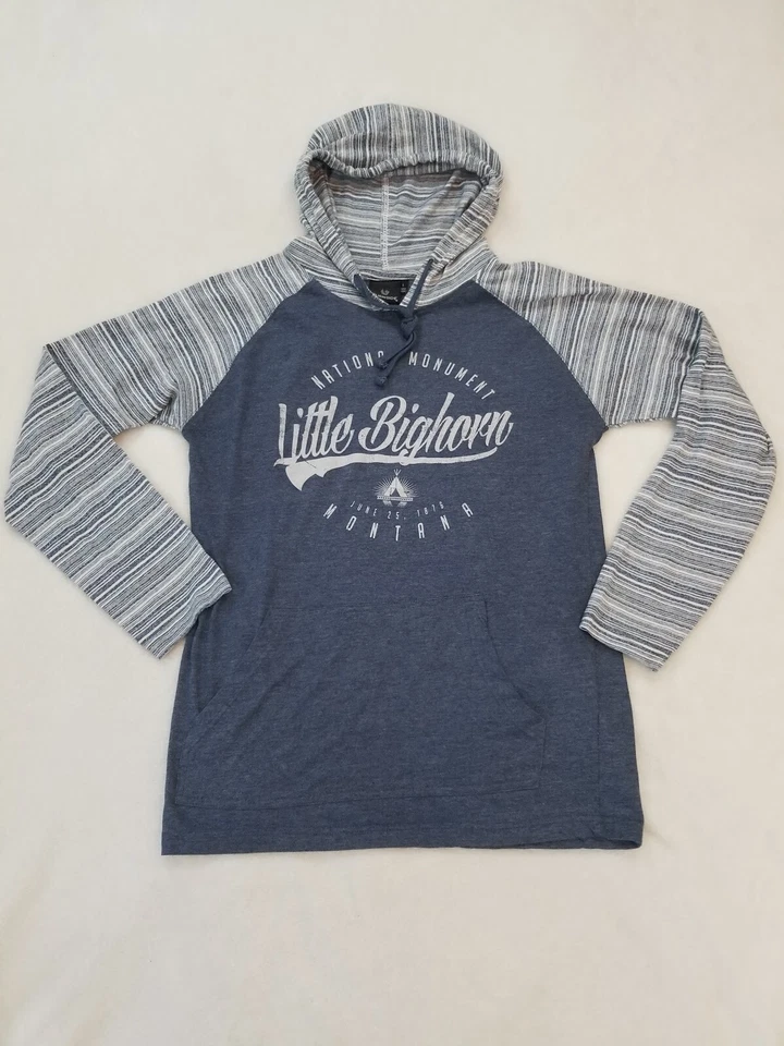 Burn Side Raglan 条纹连帽衫蓝色大号小大角蒙大拿州  — 第 1/4 张图片