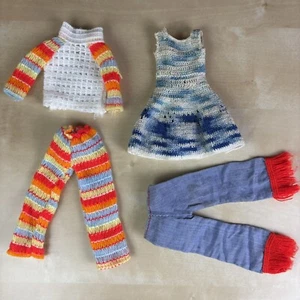 Vintage Fashion Doll Clone And Handmade Lot 4 Items Mod Crochet Dress Fringe - Picture 1 of 3