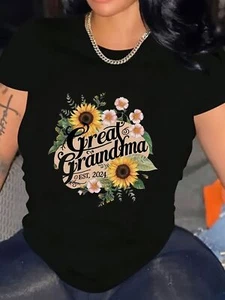 1pc Women'S Plus Size Casual Cotton T-Shirt with "Great Grandma Est. 2024" Print - Picture 1 of 11