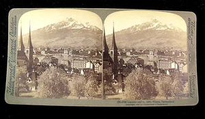 Tarjeta estéreo Underwood & Underwood - Lucerna Suiza y montaña Pilatus - Imagen 1 de 2