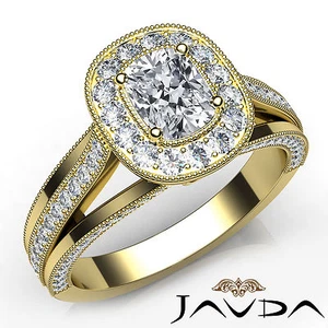 Halo Milgrain Split Shank Pave Cushion Diamond Engagement Ring GIA E VVS2 1.61Ct - Picture 1 of 12