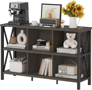 Rustic 6 Cube Storage Organizer with Shelf, Wood and Metal Cubby Bookcase, Indus - Picture 1 of 8