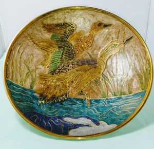 Schale Messing mit Emailie Motiv Enten - Bild 1 von 7