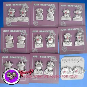 "JJ" Jonette JUST BEASTLY Pewter 'Cats Gone Wild' Post Earrings USA MADE (J7 Box - Picture 1 of 10