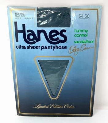 VTG Hanes BLUE JADE Size C Ultra Sheer Pantyhose Tummy Control OLEG CASSINI LTD - Image 1 of 3