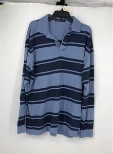 Nautica Mens Blue Striped Cotton Long Sleeve Collared Polo Shirt Size Large - Picture 1 of 6