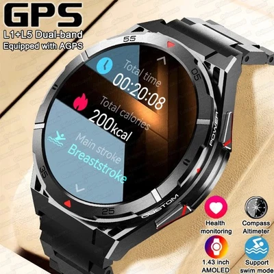 Militär Smartwatch Herren mit Bluetooth-Anrufe 5ATM Wasserdicht 480mAhFitnessuhr - Bild 1 von 4