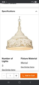 Farmhouse Antique Ivory 3 Light Pendant NIB Keating Golden Lighting - Picture 1 of 7