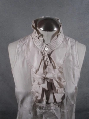 J Crew Shirt Womens 2 White Blush 100% Silk Ruffle Front Sleeveless Blouse Top - Image 1 of 4