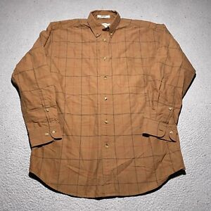 Orvis Button Down Shirt Men’s Medium Long Sleeve Plaid Brown 100% Cotton