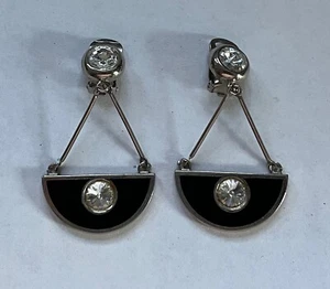 Vintage Modernist emailliert 1/2 Mond Clip Back Ohrringe Handwerk Ohrhänger Italien - Bild 1 von 2