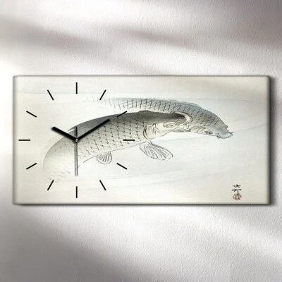 Wanduhr Uhr Wandbild Leinwand 60x30 Malerei Asiatische Tier Fische Kunst - Bild 1 von 4
