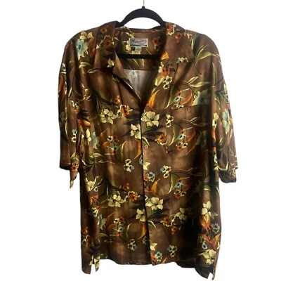 Camisa hawaiana de seda Monterey Club para hombre talla grande con botones marrón tropical Foto 1 de 4