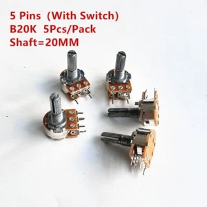 5Pcs B20K 20K WH148 5 Pins Potentiometer with Switch Shaft 20mm 5 Pin - Picture 1 of 5