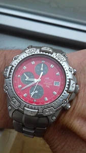 Lotus 9731 KINETIC MECAQUARTZ RED DIAL CHRONOGRAPH WATCH VINTAGE MONTRE UHR - Imagen 1 de 12