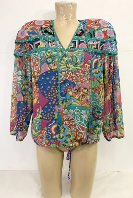 Camisa Diane Freis Vintage Tamanho M L 42" Manga Longa Padrão Floral Muticolorido - Imagem 1 de 4