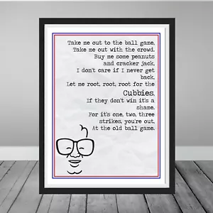 Chicago Cubs Harry Caray Logo Take Me Out Ball Game Wrigley Gift Baseball Art - Picture 1 of 2